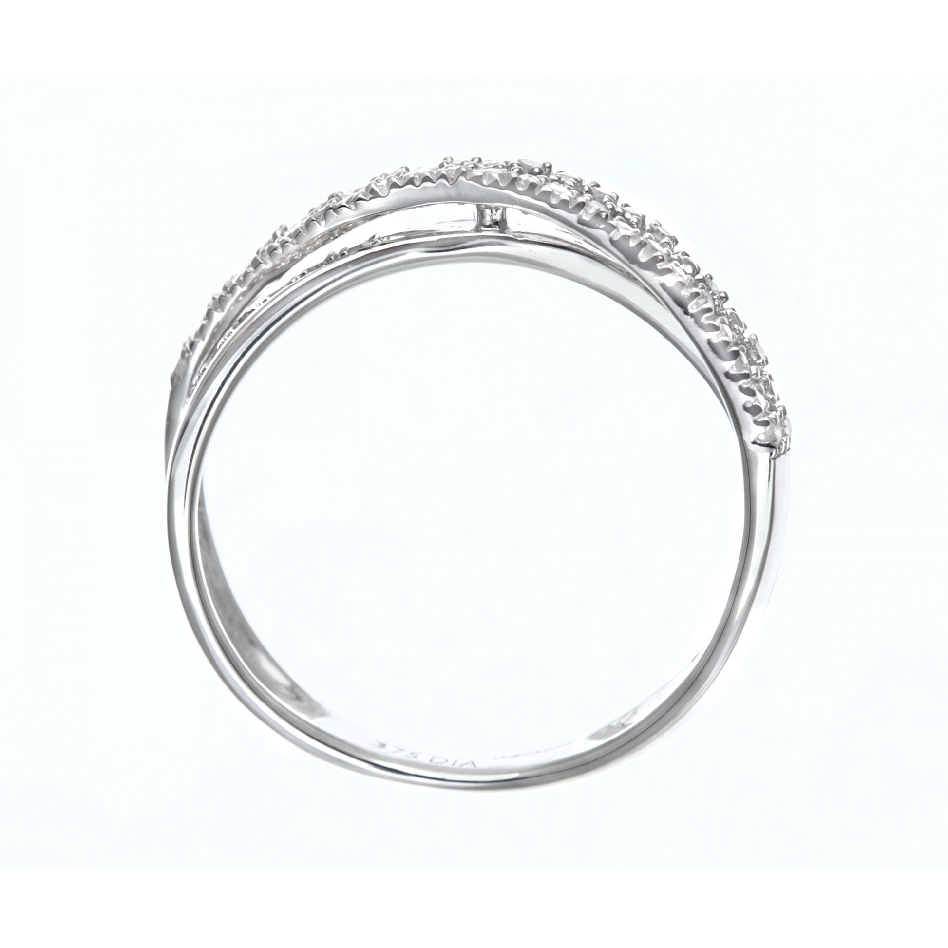 SPARKLD 9ct White Gold 0.15ct 2-Row Diamond Crossover Ring