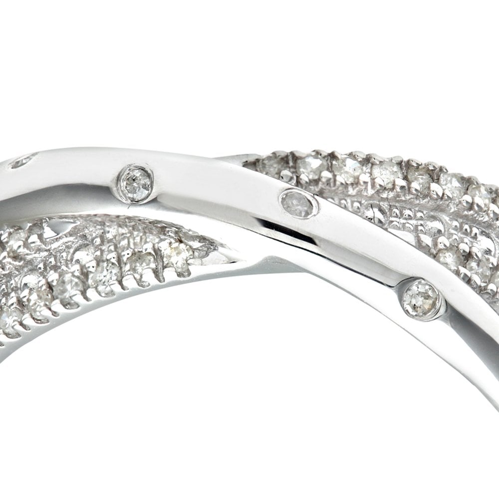 SPARKLD 9ct White Gold 0.15ct Triple Row Diamond Crossover Ring