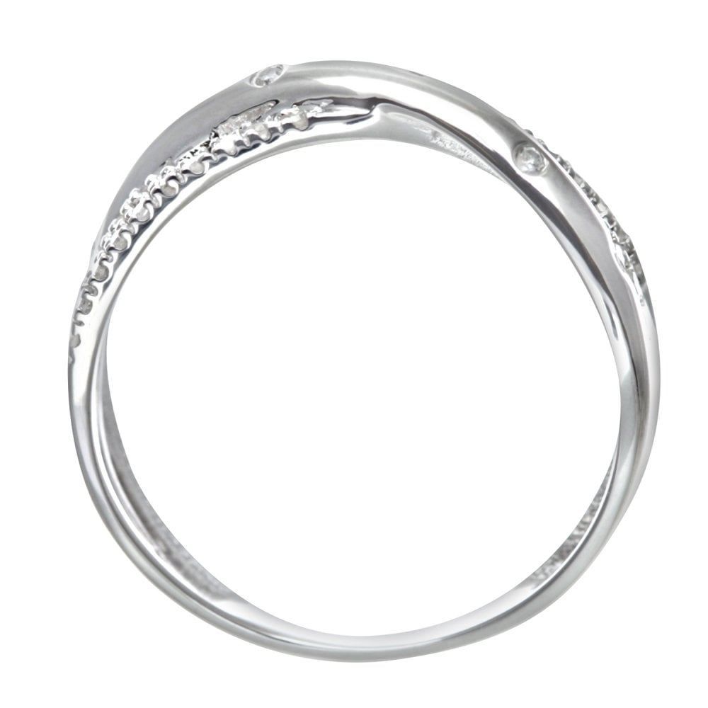 SPARKLD 9ct White Gold 0.15ct Triple Row Diamond Crossover Ring