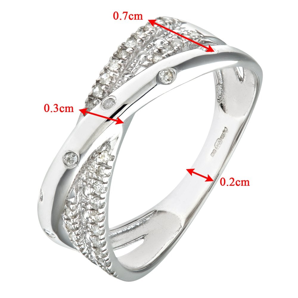 SPARKLD 9ct White Gold 0.15ct Triple Row Diamond Crossover Ring