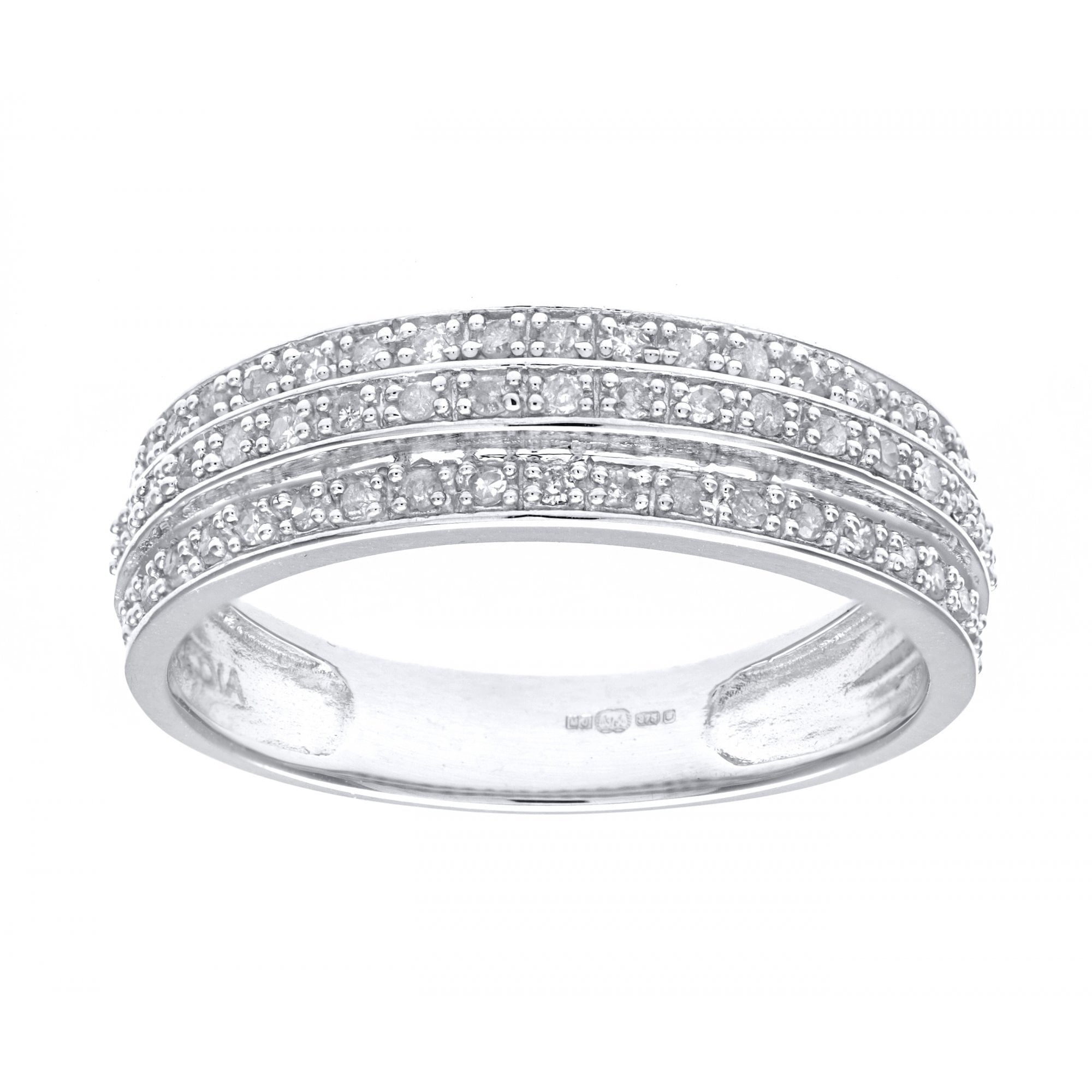 SPARKLD 9ct White Gold 0.25ct Triple Row Diamond Half Eternity Ring