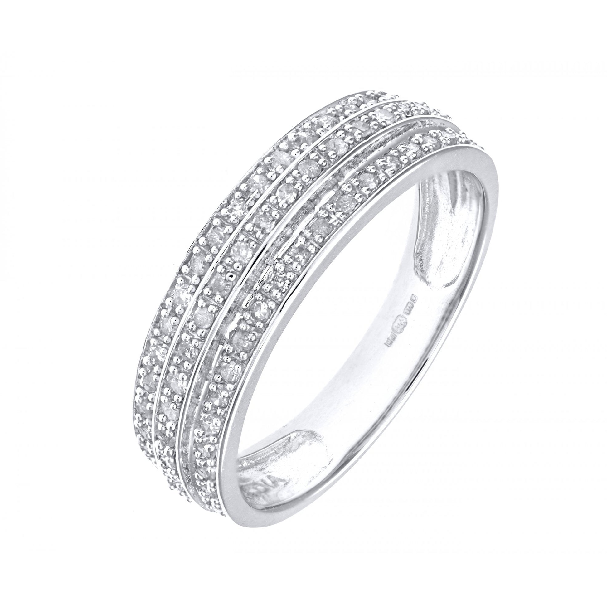 SPARKLD 9ct White Gold 0.25ct Triple Row Diamond Half Eternity Ring