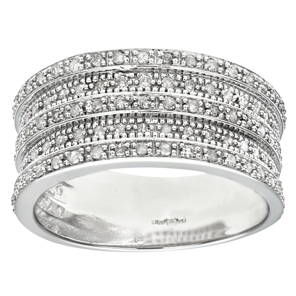 SPARKLD 9ct White Gold 0.50ct Multi Row Diamond Half Eternity Ring