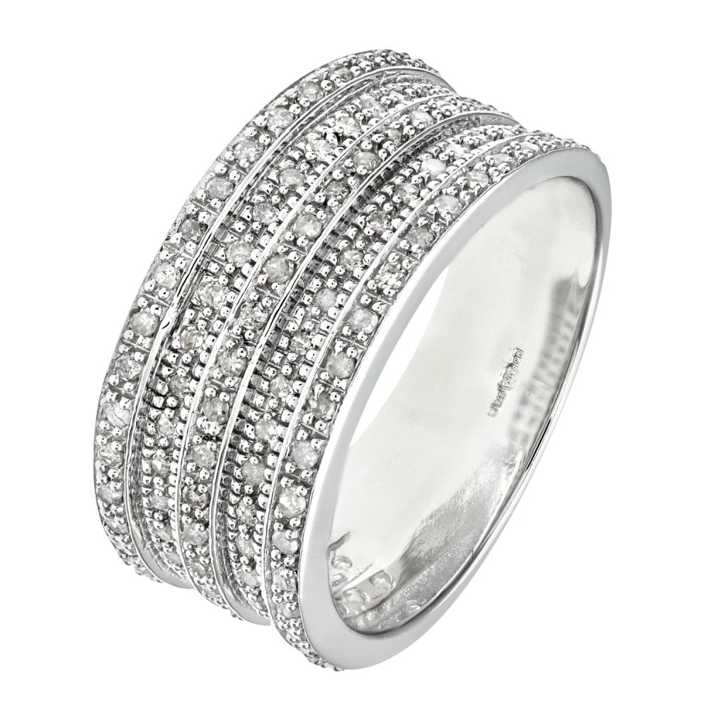 SPARKLD 9ct White Gold 0.50ct Multi Row Diamond Half Eternity Ring
