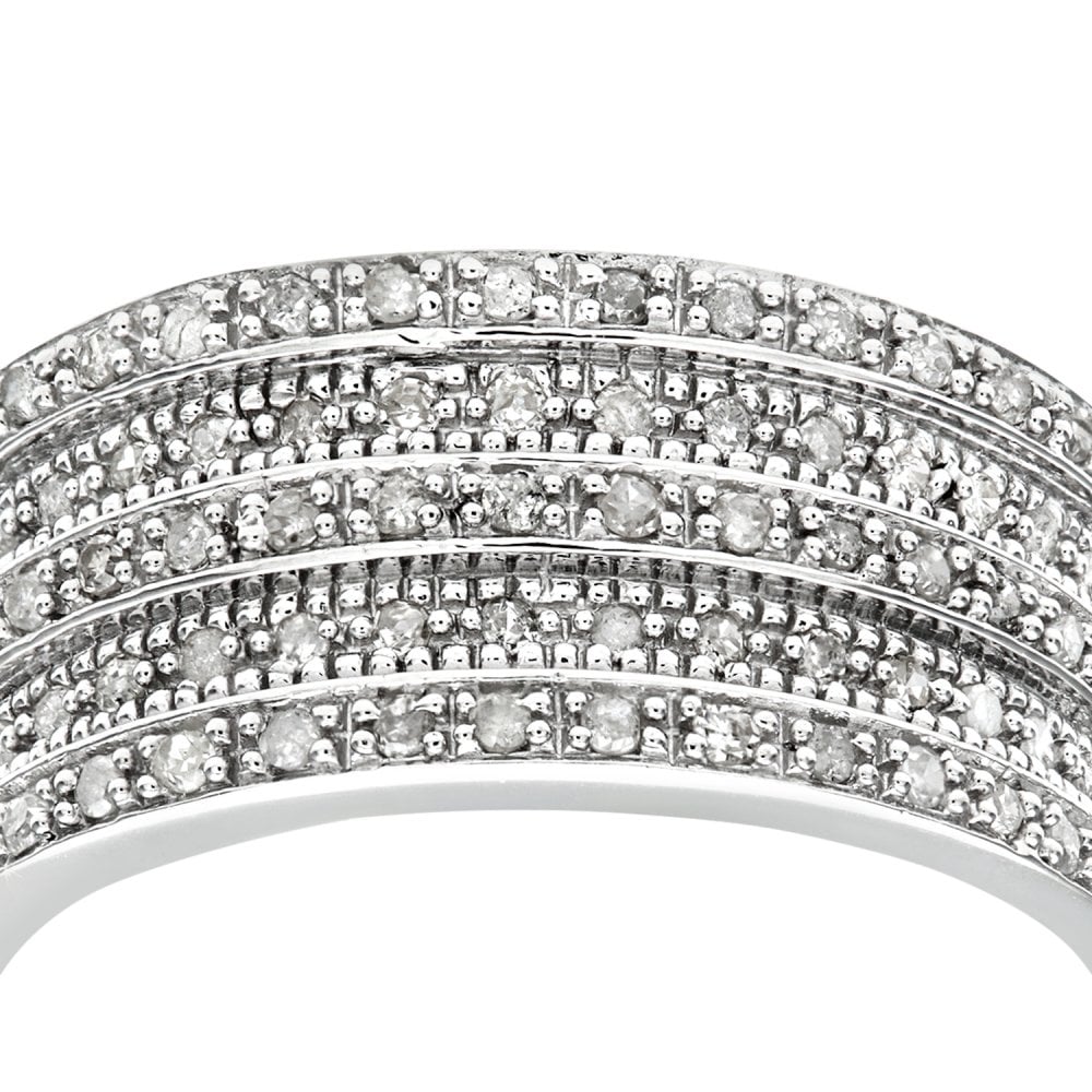 SPARKLD 9ct White Gold 0.50ct Multi Row Diamond Half Eternity Ring