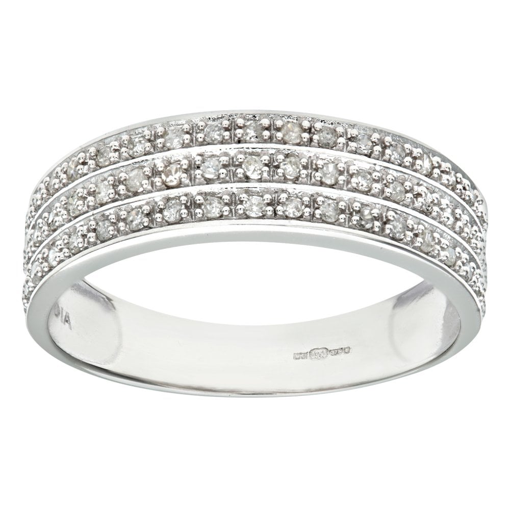 SPARKLD 9ct White Gold Quarter Carat Triple Row Diamond Half Eternity Ring