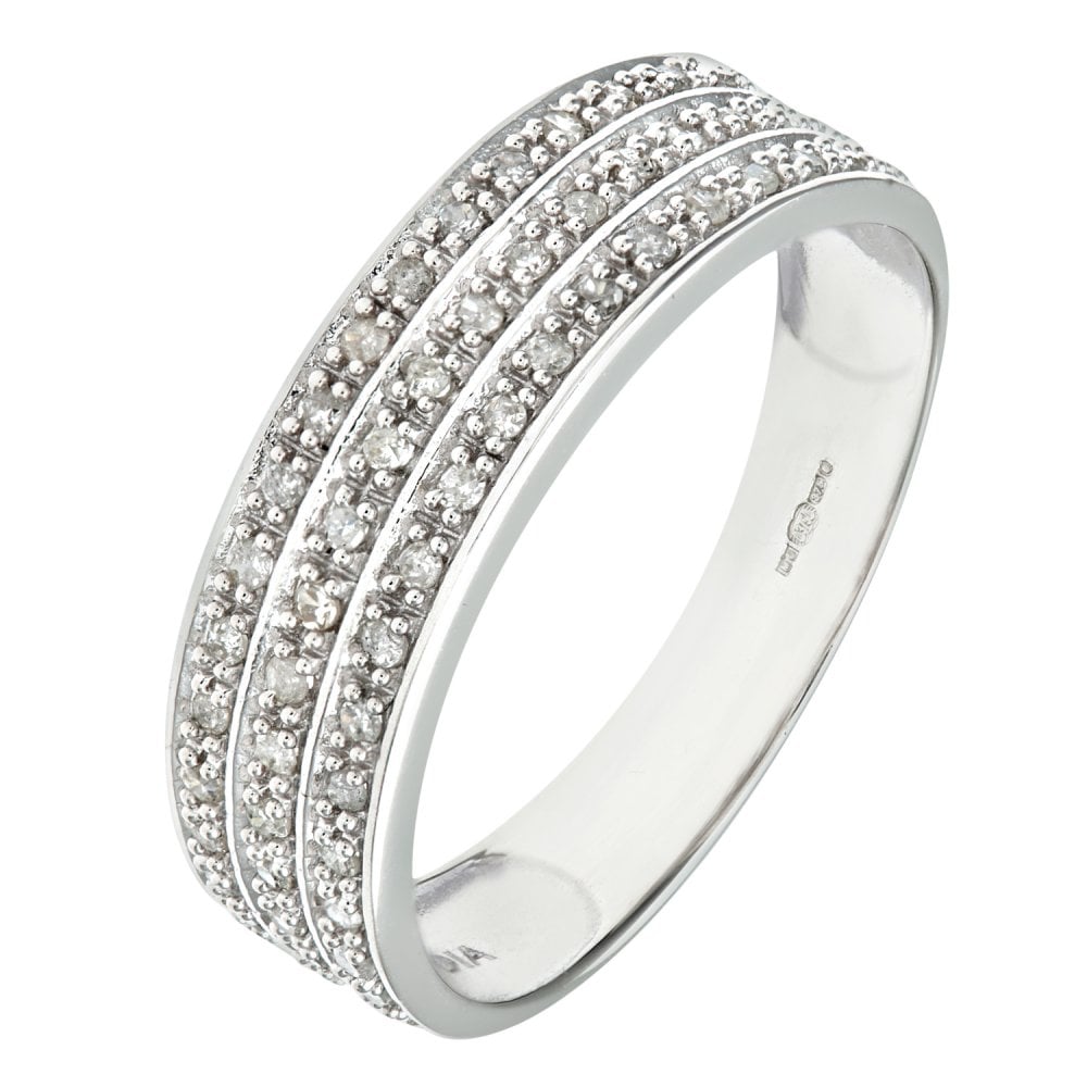 SPARKLD 9ct White Gold Quarter Carat Triple Row Diamond Half Eternity Ring