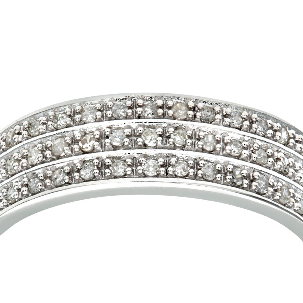 SPARKLD 9ct White Gold Quarter Carat Triple Row Diamond Half Eternity Ring
