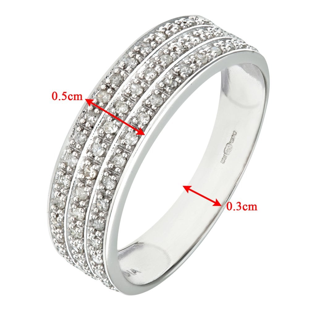 SPARKLD 9ct White Gold Quarter Carat Triple Row Diamond Half Eternity Ring