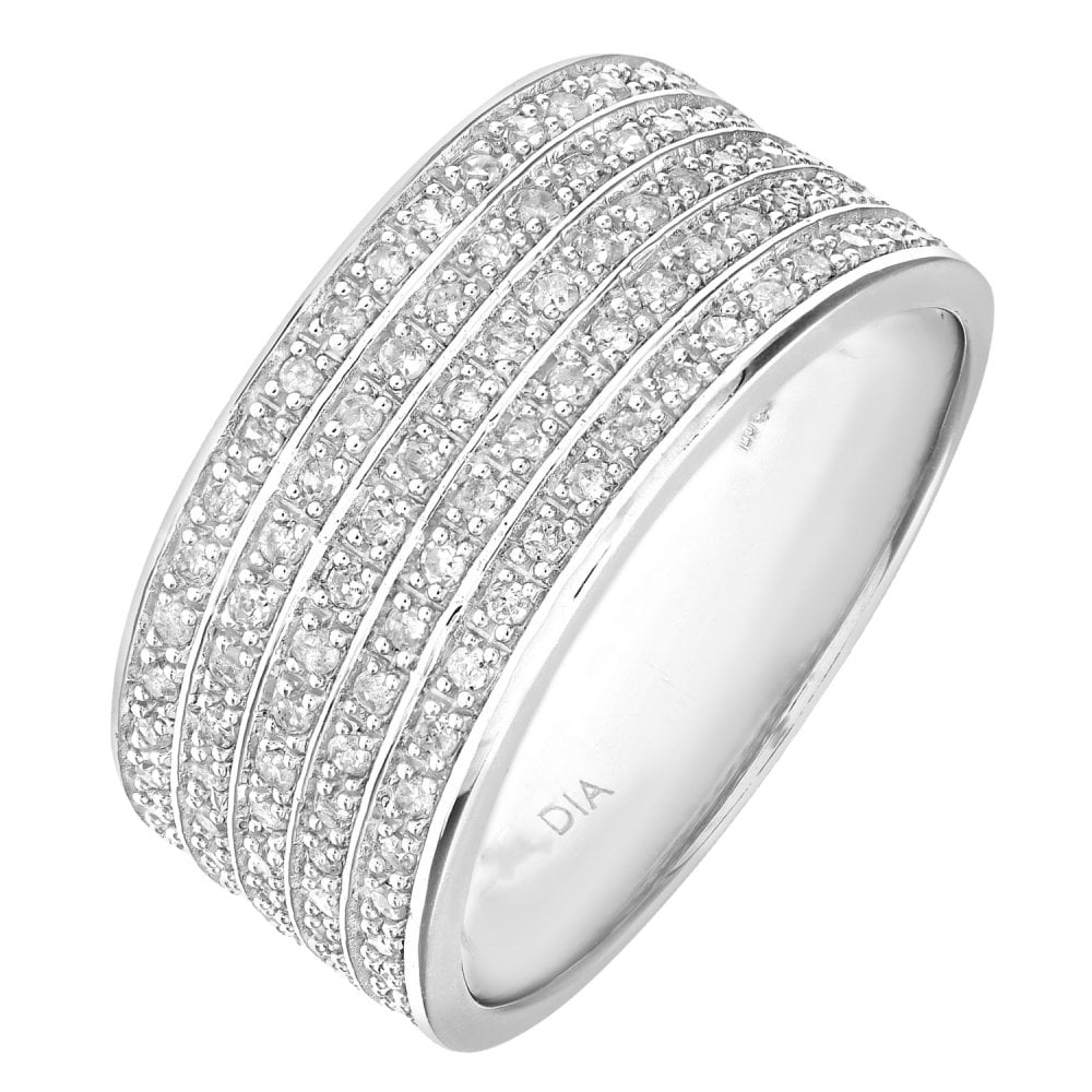 SPARKLD 9ct White Gold Half Carat Multi Row Diamond Half Eternity Ring