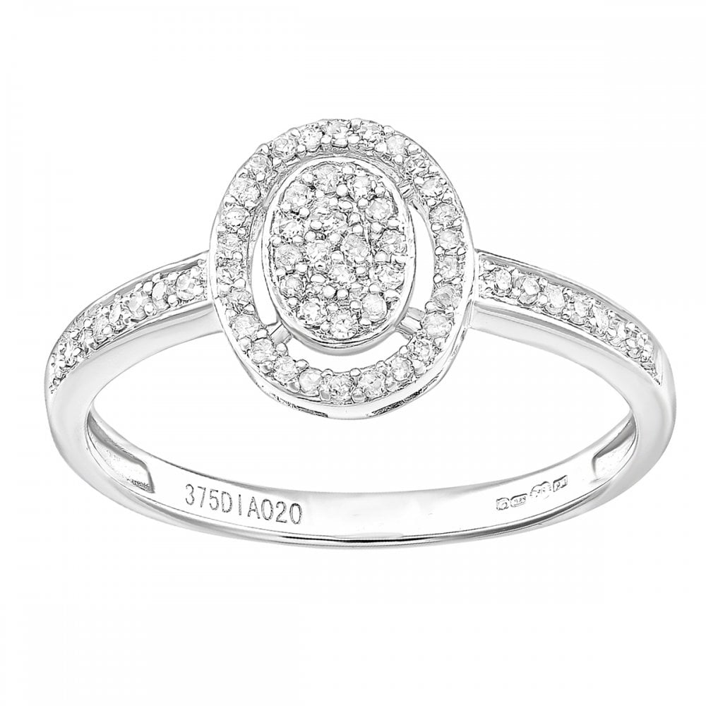 SPARKLD 9ct White Gold Oval 0.20ct Halo Diamond Engagement Ring