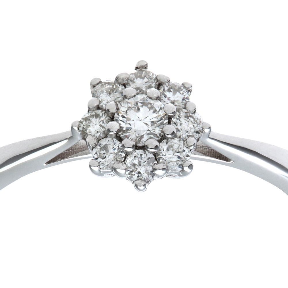 SPARKLD Round Brilliant 0.25ct I/I1 Certified Diamonds 9ct White Gold Cluster Ring