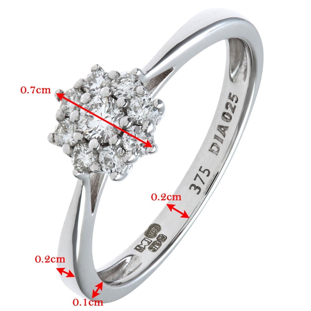 SPARKLD Round Brilliant 0.25ct I/I1 Certified Diamonds 9ct White Gold Cluster Ring