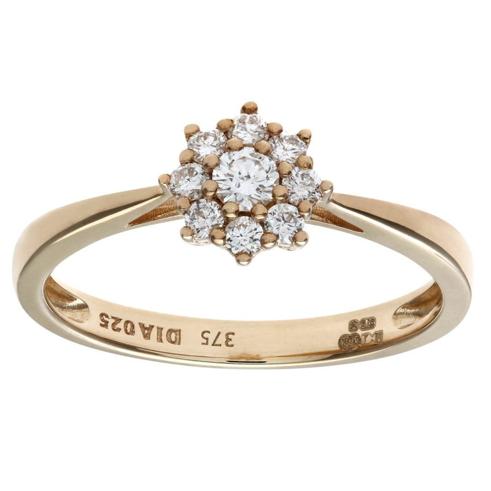 SPARKLD Round Brilliant 0.25ct I/I1 Certified Diamonds 9ct Yellow Gold Cluster Ring