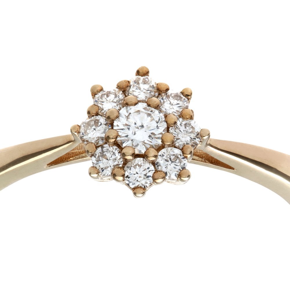 SPARKLD Round Brilliant 0.25ct I/I1 Certified Diamonds 9ct Yellow Gold Cluster Ring