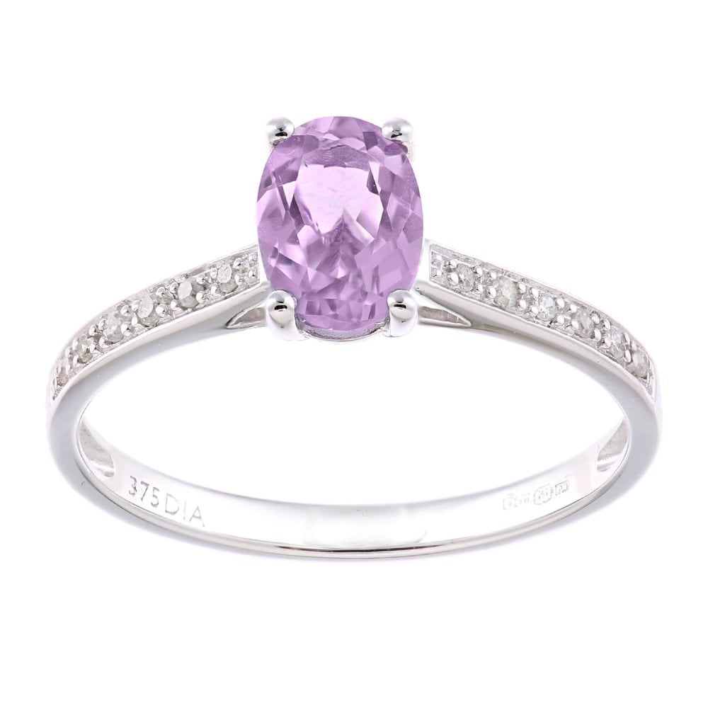 SPARKLD 9 ct White Gold Women Oval Amethyst Engagement Ring