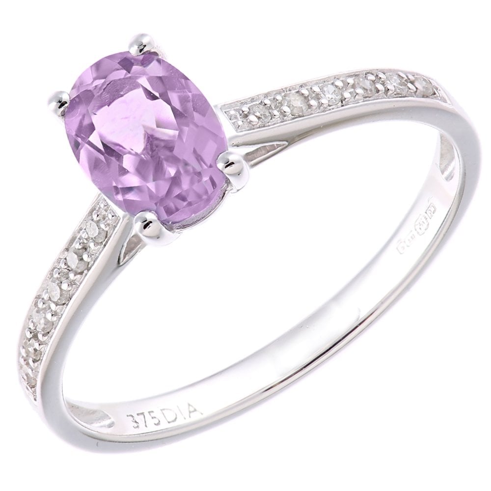 SPARKLD 9 ct White Gold Women Oval Amethyst Engagement Ring