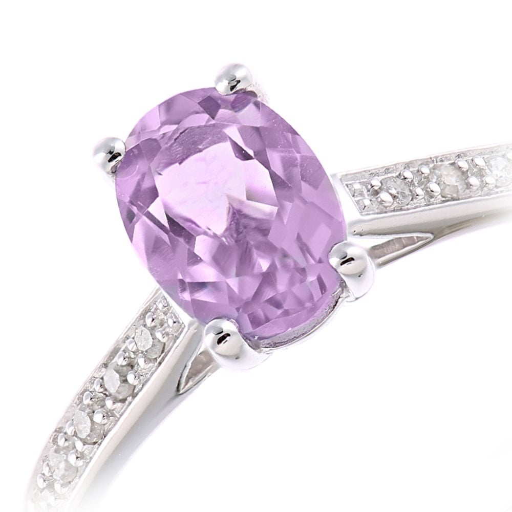 SPARKLD 9 ct White Gold Women Oval Amethyst Engagement Ring