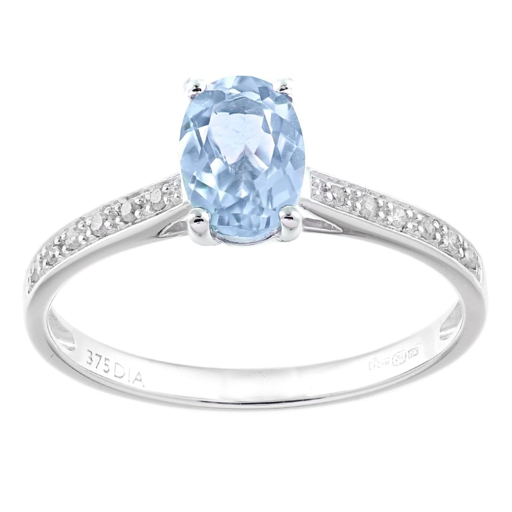 SPARKLD 9 ct White Gold Women Oval Topaz Engagement Ring