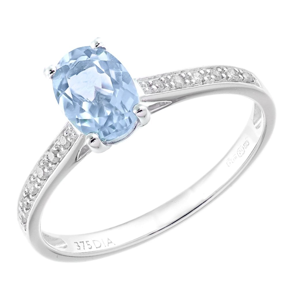 SPARKLD 9 ct White Gold Women Oval Topaz Engagement Ring