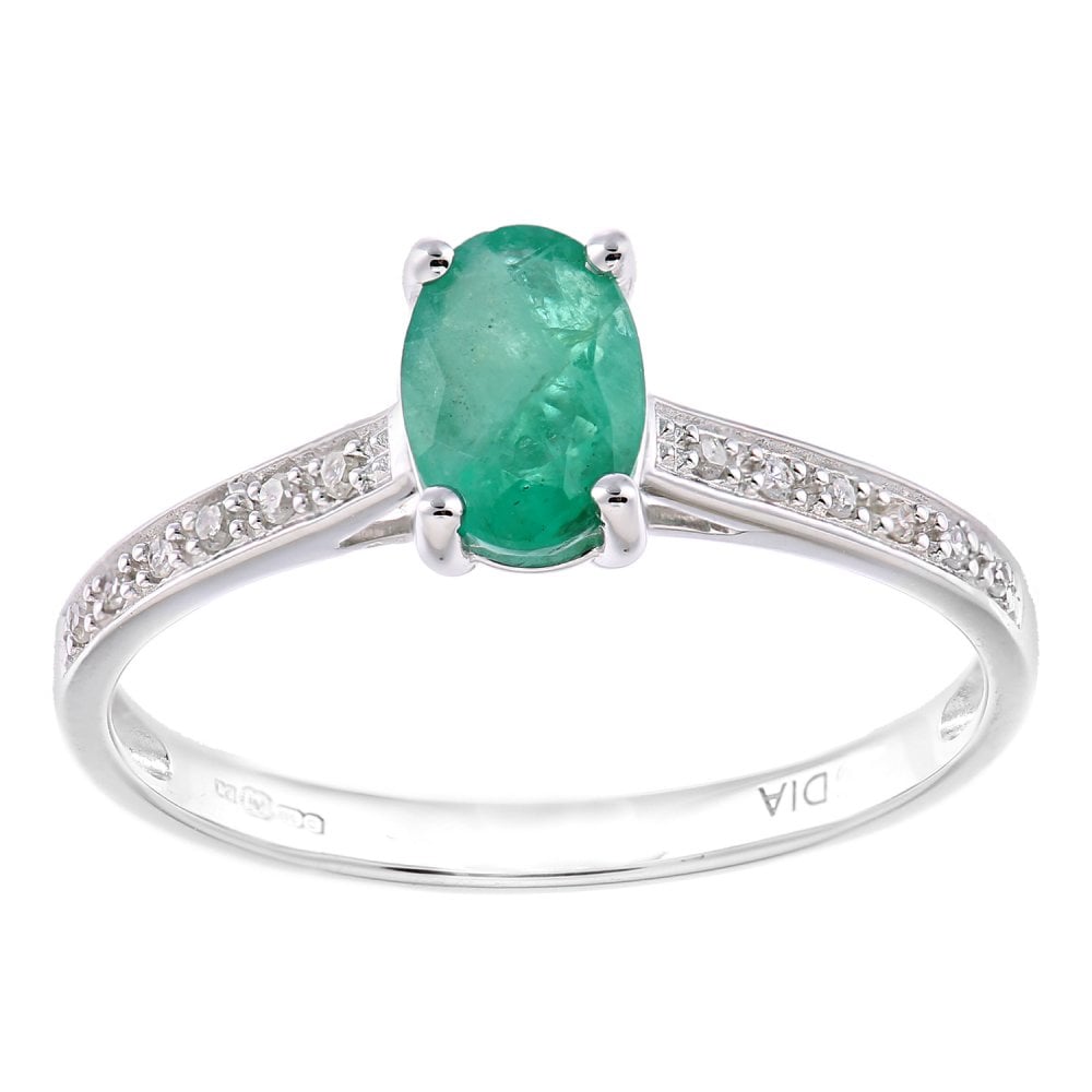 SPARKLD 9 ct White Gold Women Oval Emerald Engagement Ring