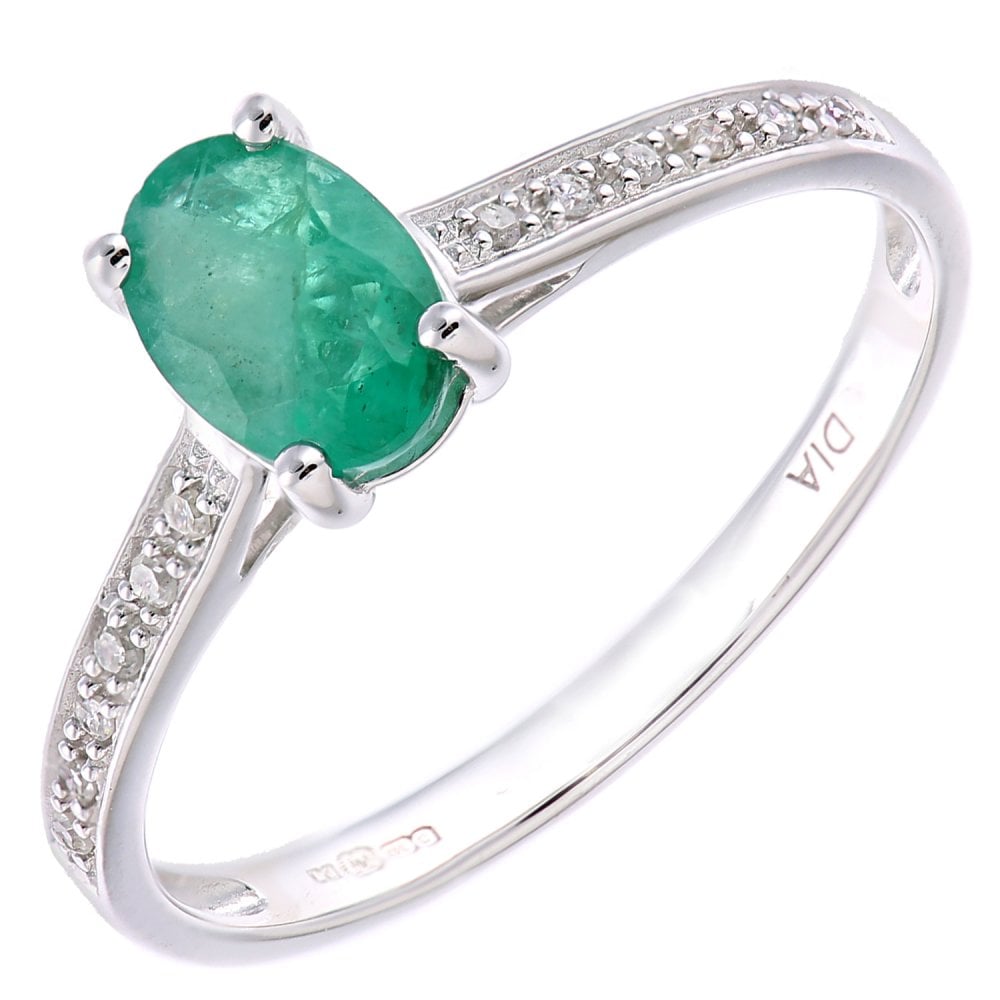 SPARKLD 9 ct White Gold Women Oval Emerald Engagement Ring