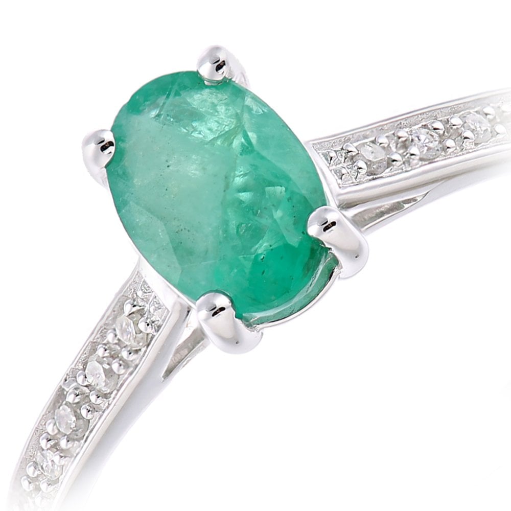 SPARKLD 9 ct White Gold Women Oval Emerald Engagement Ring
