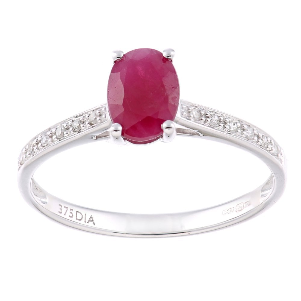 SPARKLD 9 ct White Gold Women Oval Ruby Engagement Ring