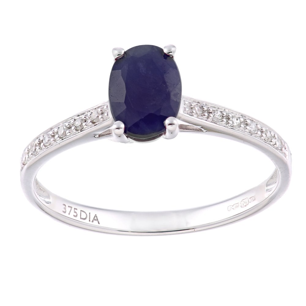 SPARKLD 9 ct White Gold Women Oval Sapphire Engagement Ring