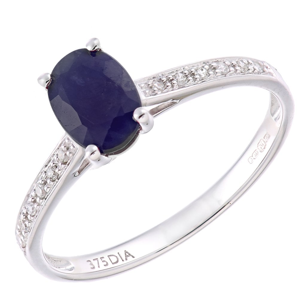 SPARKLD 9 ct White Gold Women Oval Sapphire Engagement Ring