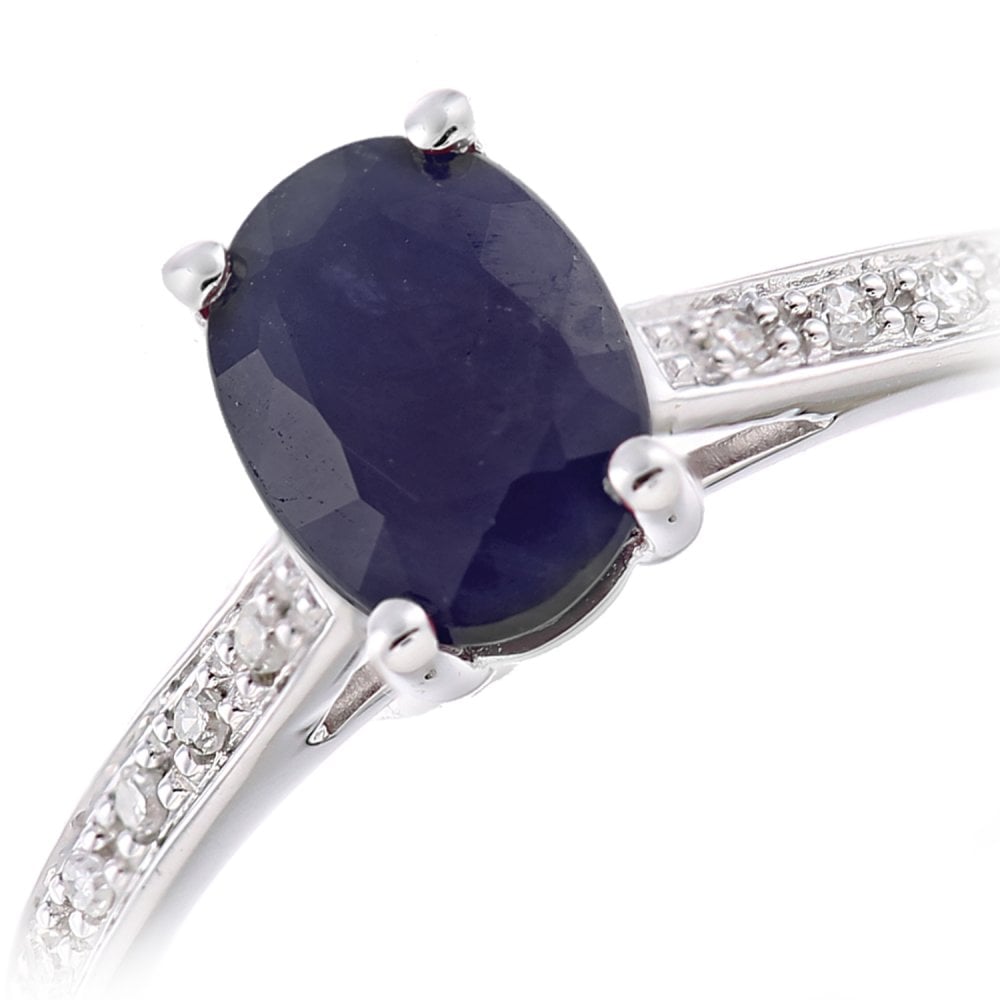 SPARKLD 9 ct White Gold Women Oval Sapphire Engagement Ring