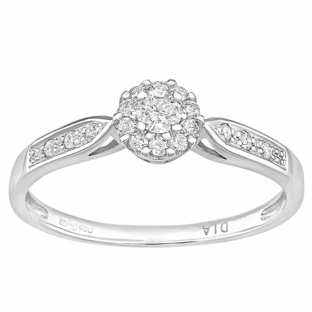 SPARKLD 9ct White Gold Round 0.25ct Halo Diamond Engagement Ring