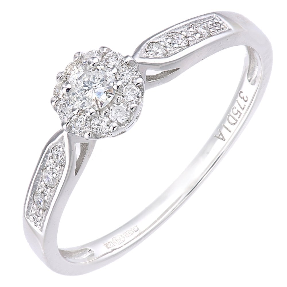 SPARKLD 9ct White Gold Round 0.25ct Halo Diamond Engagement Ring