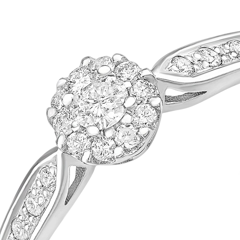SPARKLD 9ct White Gold Round 0.25ct Halo Diamond Engagement Ring