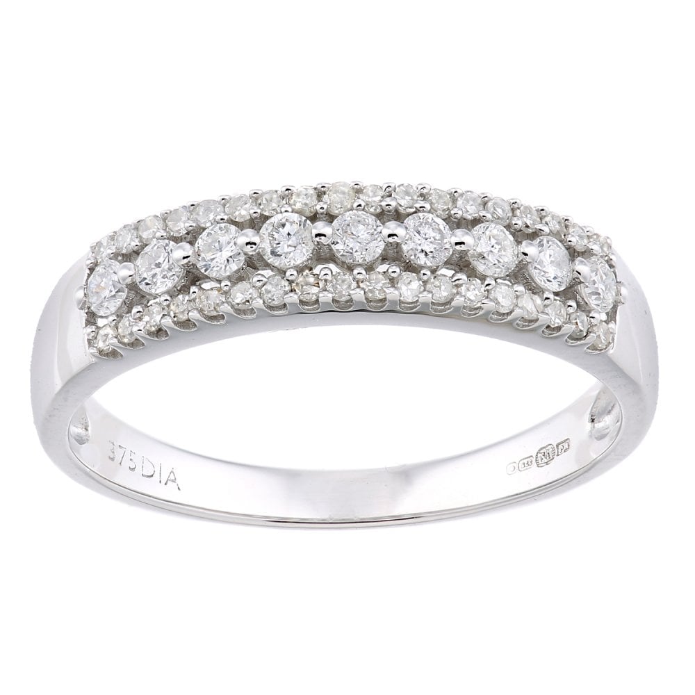 SPARKLD 9ct White Gold Women Round Diamond Ring