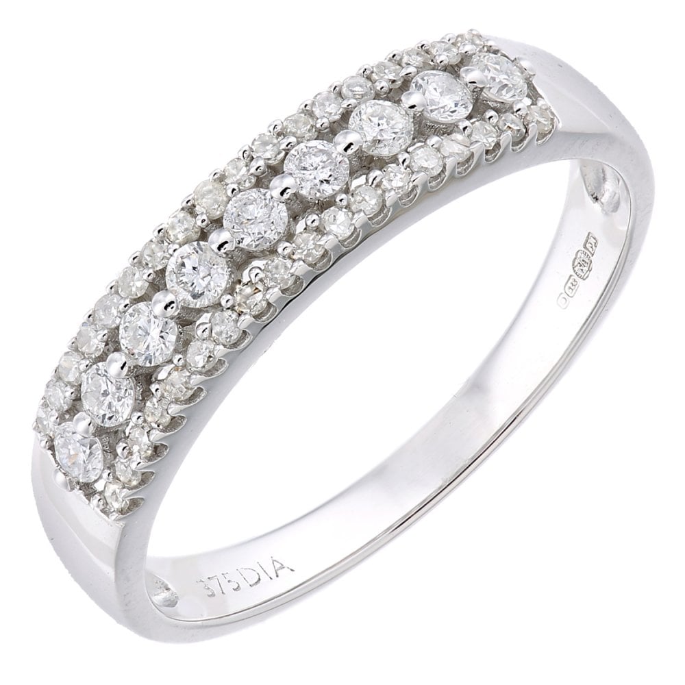 SPARKLD 9ct White Gold Women Round Diamond Ring