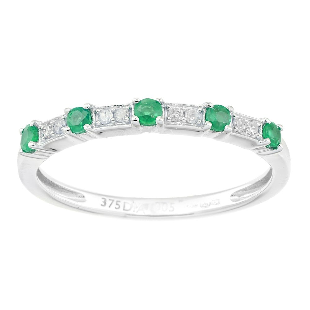 SPARKLD 9ct White Gold Women Round Emerald Eternity Ring