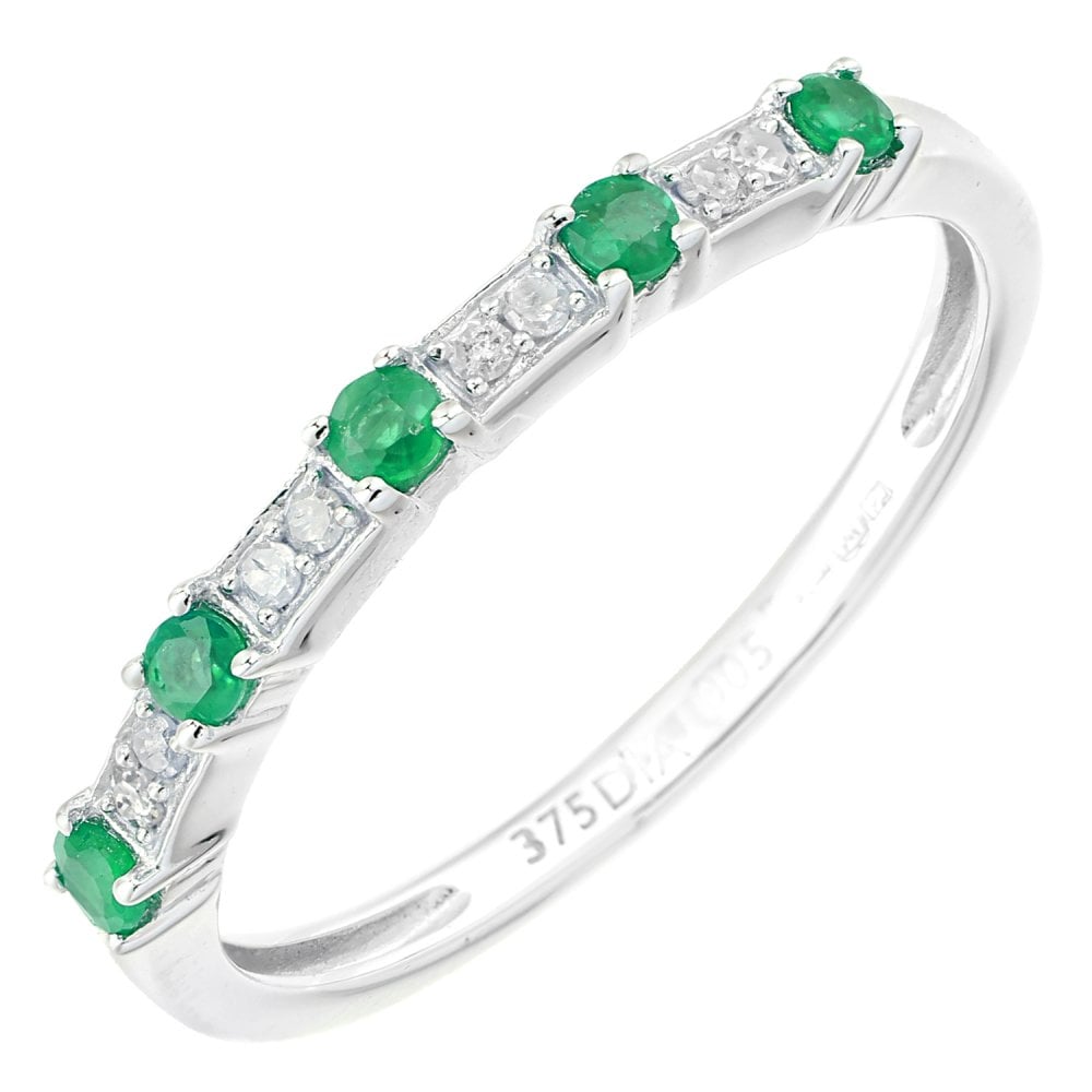 SPARKLD 9ct White Gold Women Round Emerald Eternity Ring