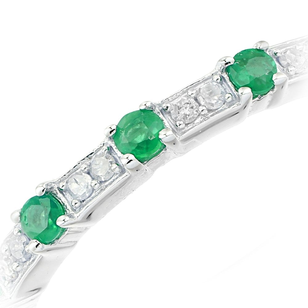 SPARKLD 9ct White Gold Women Round Emerald Eternity Ring