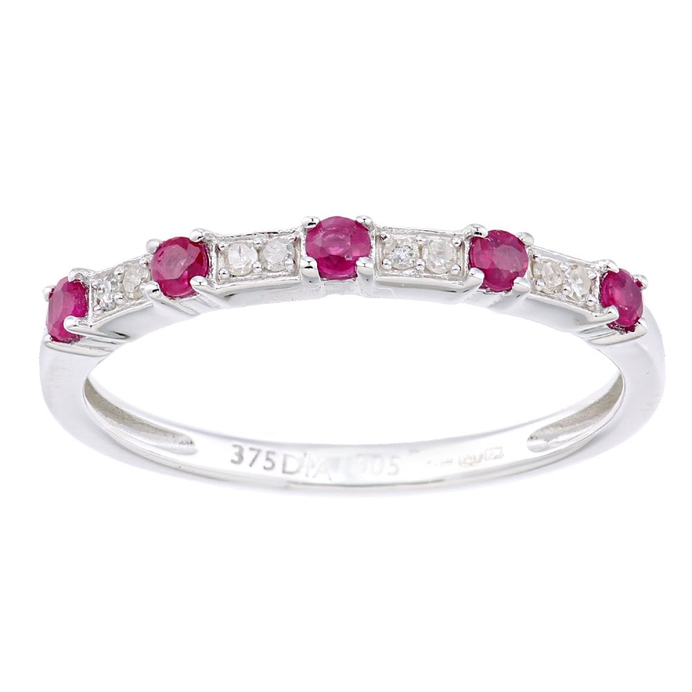 SPARKLD 9ct White Gold Women Round Ruby Eternity Ring