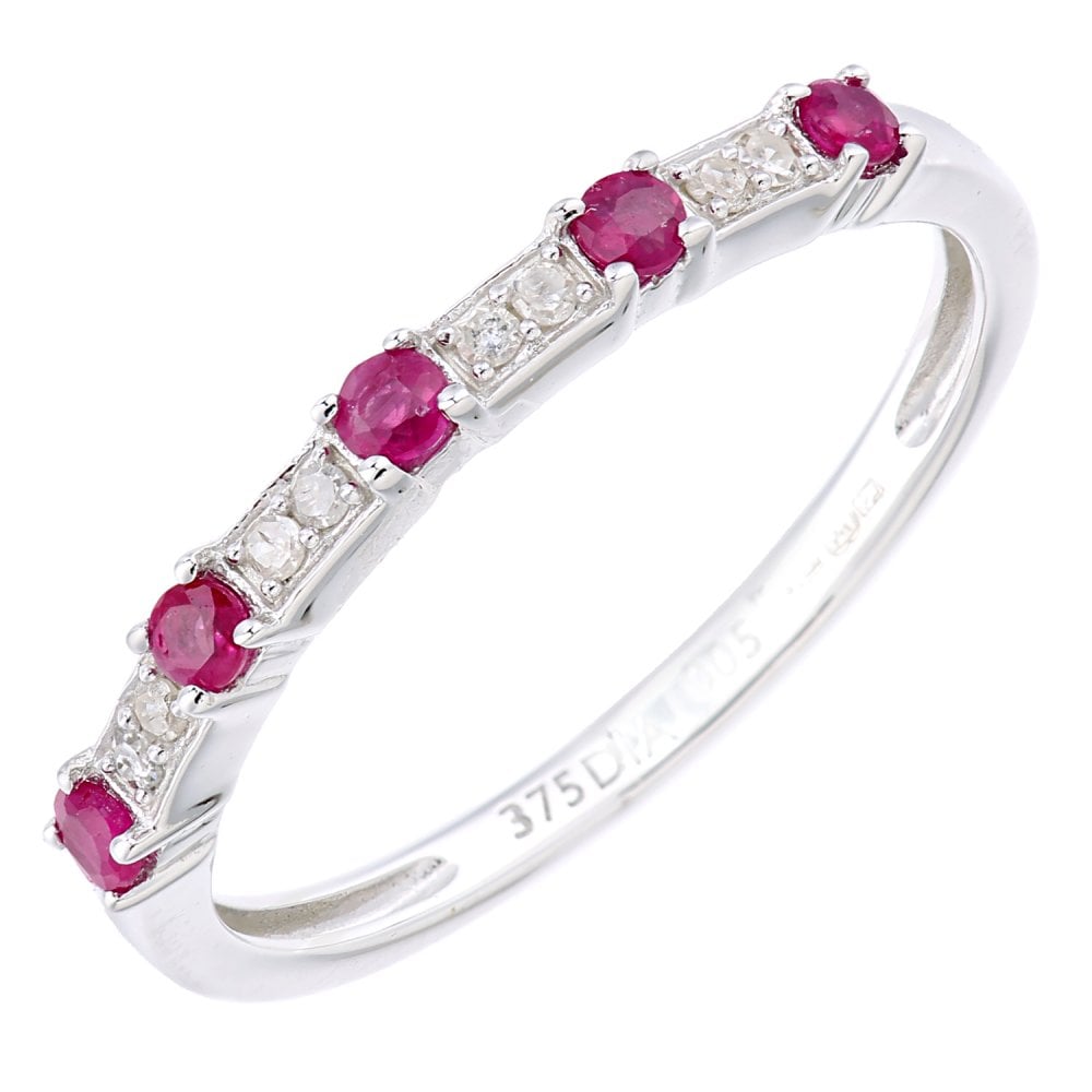 SPARKLD 9ct White Gold Women Round Ruby Eternity Ring