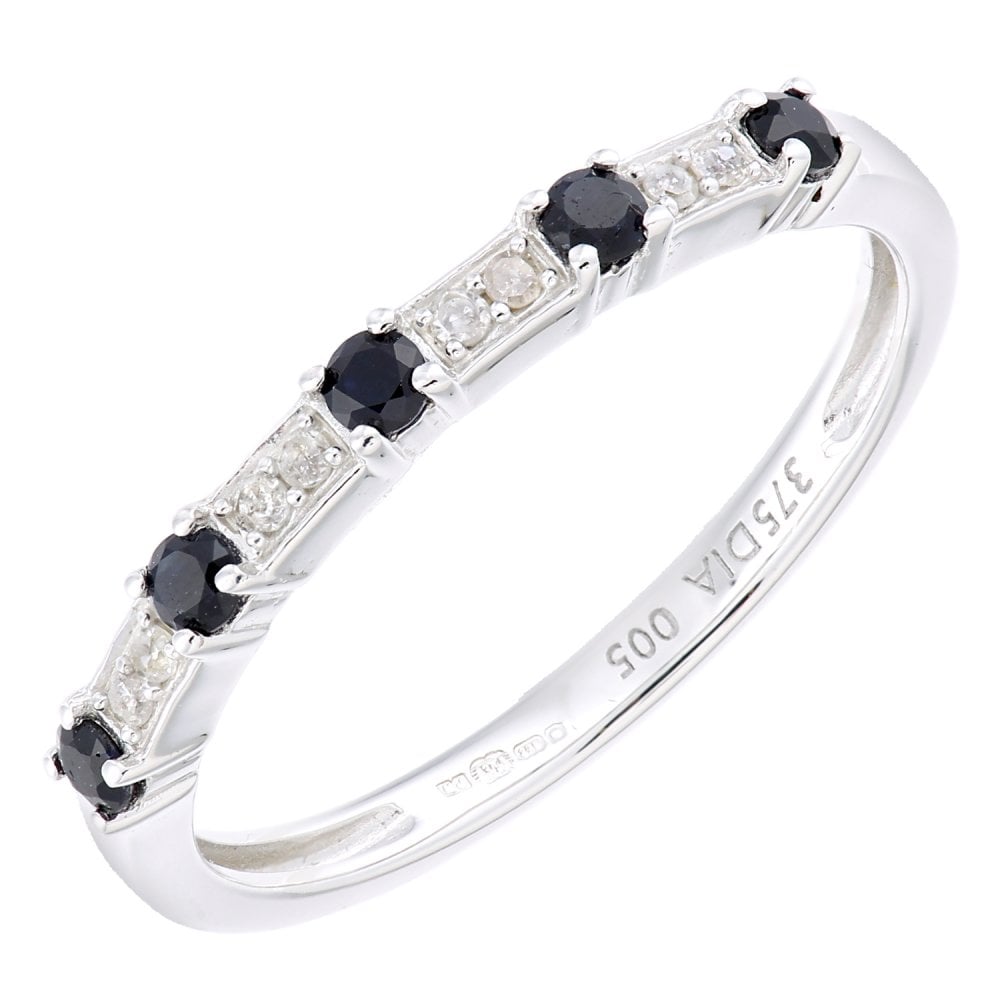 SPARKLD 9ct White Gold Women Round Sapphire Eternity Ring