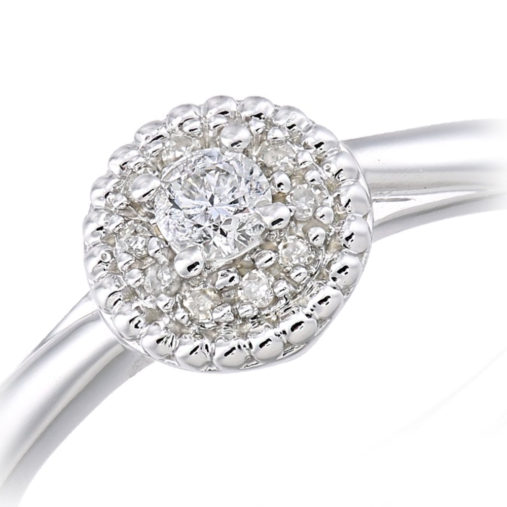 SPARKLD 9ct White Gold Round Halo Diamond Solitaire Engagement Ring