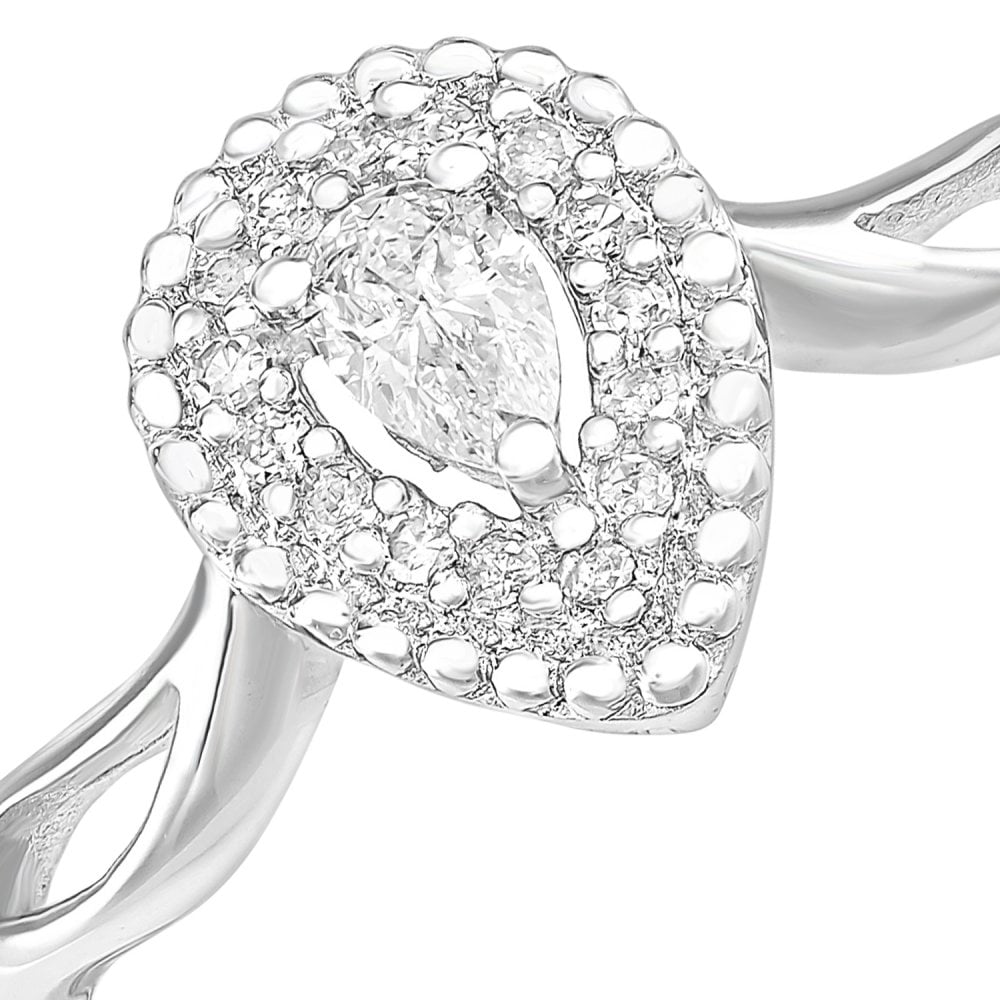 SPARKLD 9ct White Gold Teardrop 0.25ct Halo Diamond Solitaire Engagement Ring