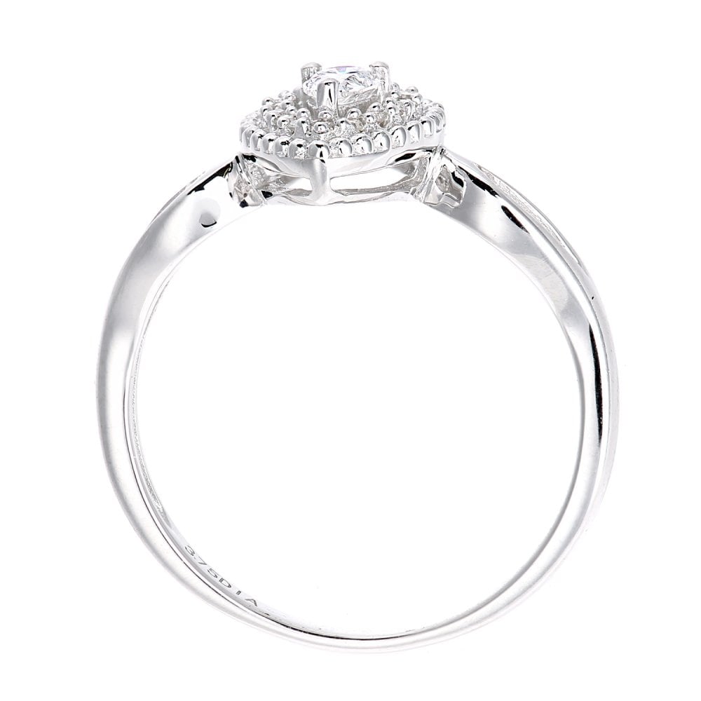 SPARKLD 9ct White Gold Teardrop 0.25ct Halo Diamond Solitaire Engagement Ring