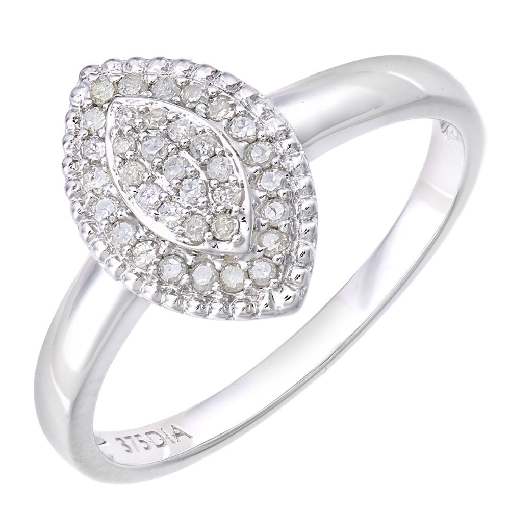 SPARKLD 9ct white Gold Women Round Diamond Engagement Halo Ring