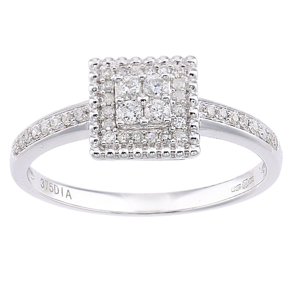 SPARKLD 9ct White Gold Square 0.25ct Halo Diamond Engagement Ring