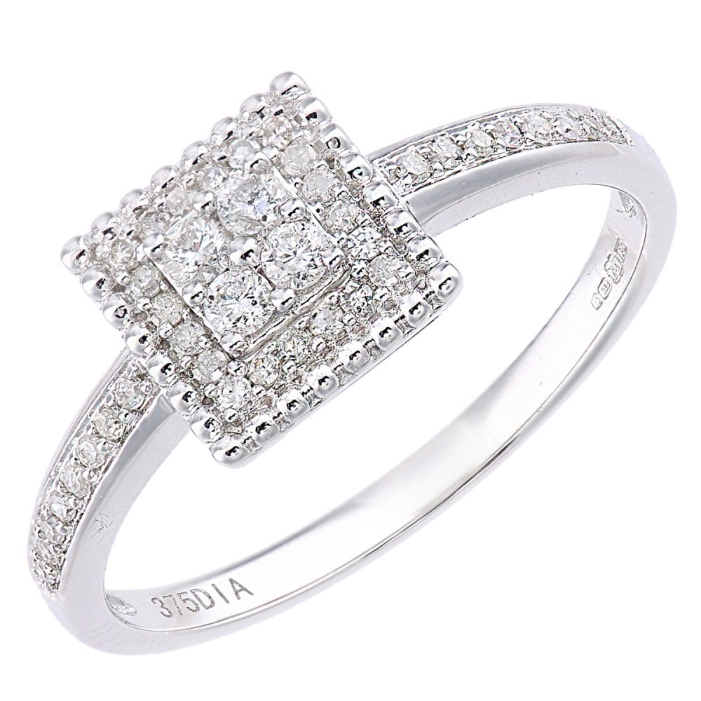 SPARKLD 9ct White Gold Square 0.25ct Halo Diamond Engagement Ring