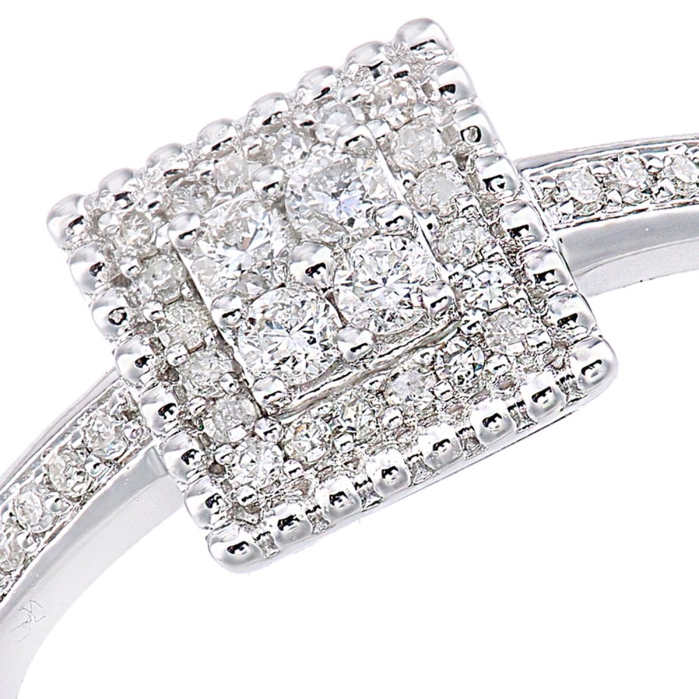 SPARKLD 9ct White Gold Square 0.25ct Halo Diamond Engagement Ring
