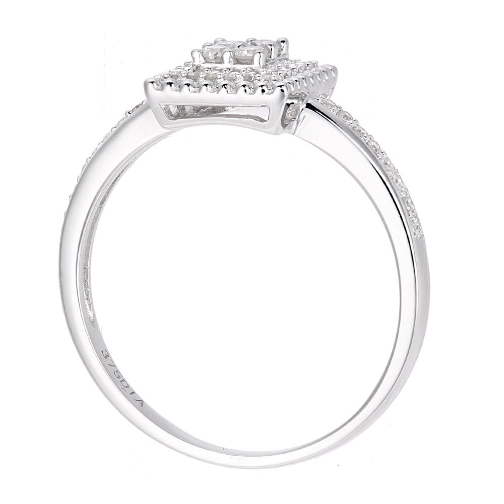 SPARKLD 9ct White Gold Square 0.25ct Halo Diamond Engagement Ring